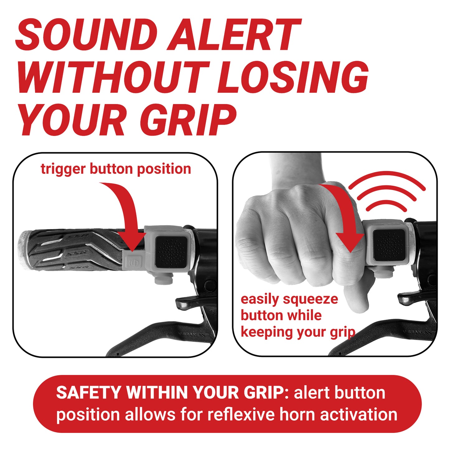 Yowl Rechargeable Bike Horn with Squeeze Trigger for Instant Alerts (Right Handlebar | Black)